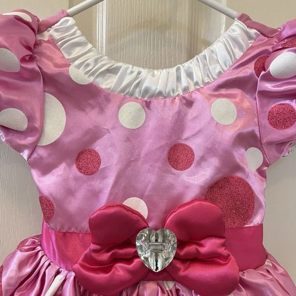 Disney Minnie Mouse Costume Dress Pink Glitter Polka Dots Bow Girls Size 3 - Picture 9 of 16